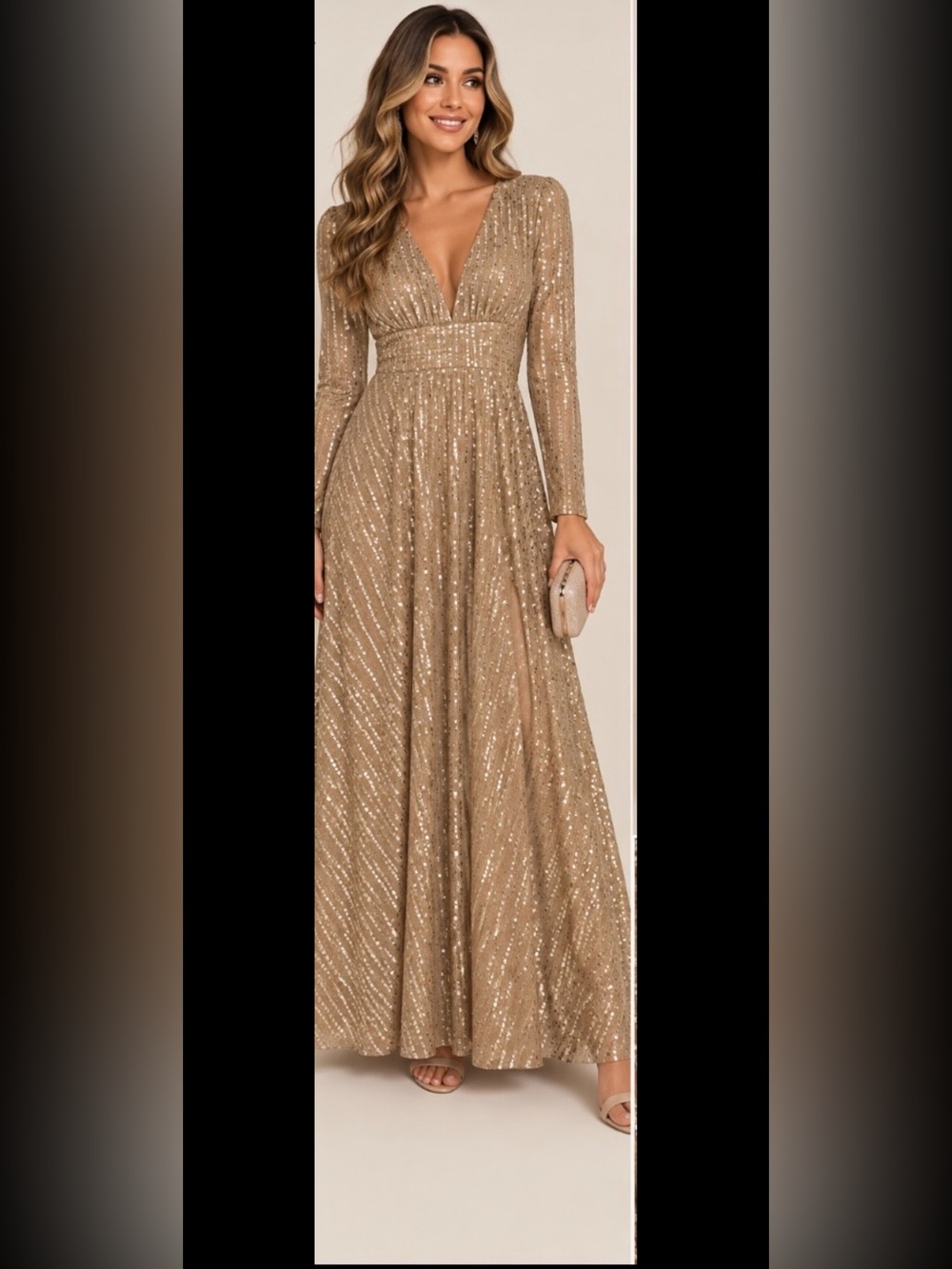 Women’s Long Sleeve Sequin Stripe Dress - Blush